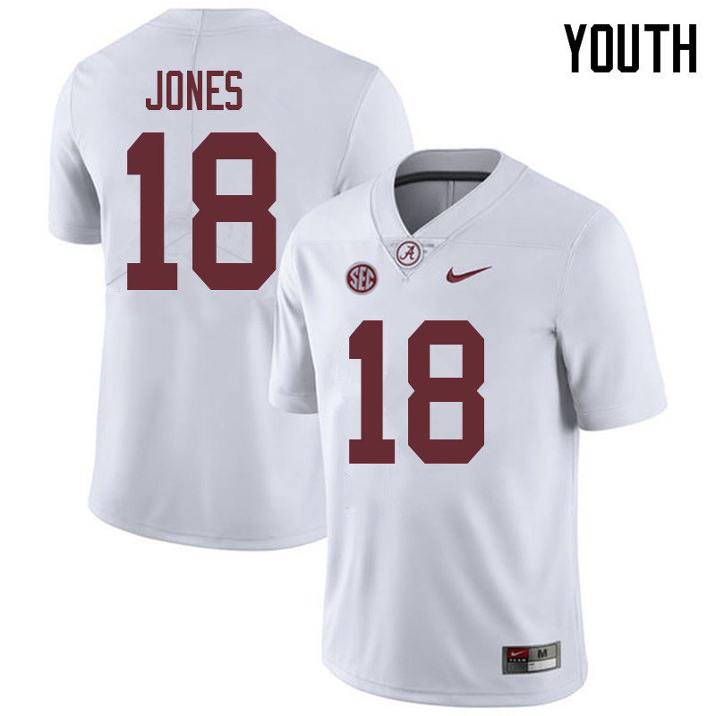 Alabama Crimson Tide Youth Austin Jones #18 White NCAA Nike Authentic Stitched 2018 College Football Jersey YQ16J68VO